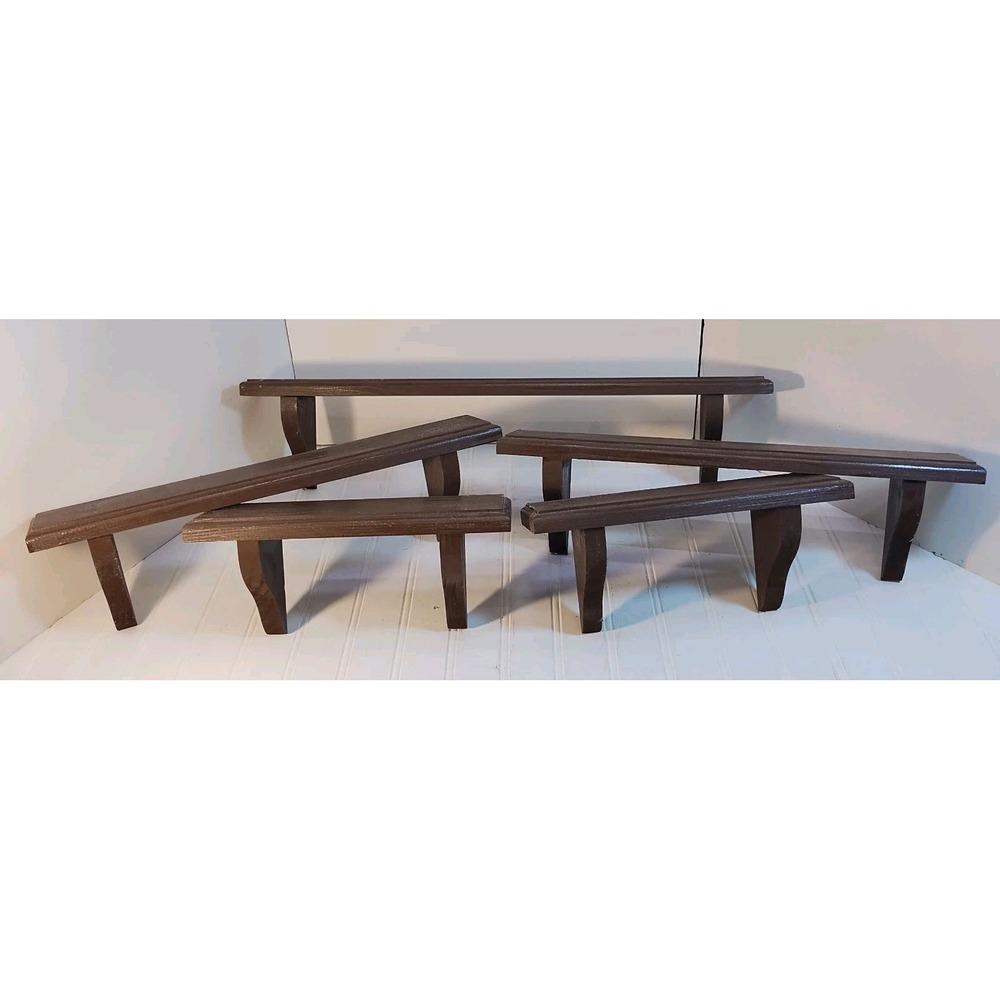 Set Of 5 Wood Shelves Brown Painted 11.5" - 23.5" Farmhouse Cottagecore Corbels